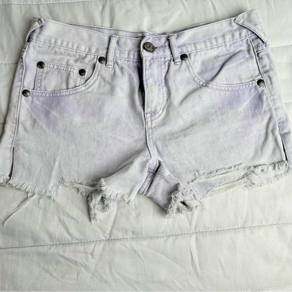 Free People Stylish Lavender Distressed Women Shorts